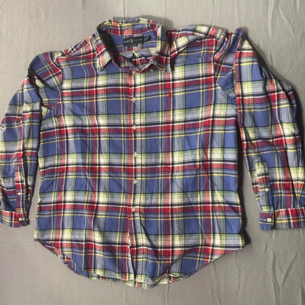 Polo Ralph Lauren‎ Mens XXL Classic Fit Plaid Button Down Shirt Blue Multi Color